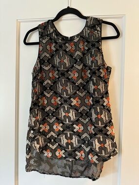 Meadow Rue Black and Gray Geometric Sleeveless Camisole with Orange Accents